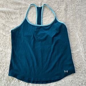 Under Armour HeatGear Racerback Tank Top Teal Blue LG Fitted Athletic Mesh